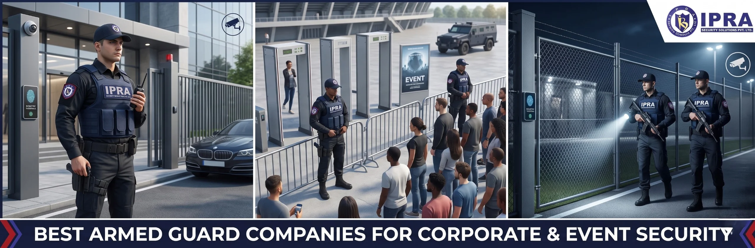 Professional armed security guard providing corporate and event security services for business protection